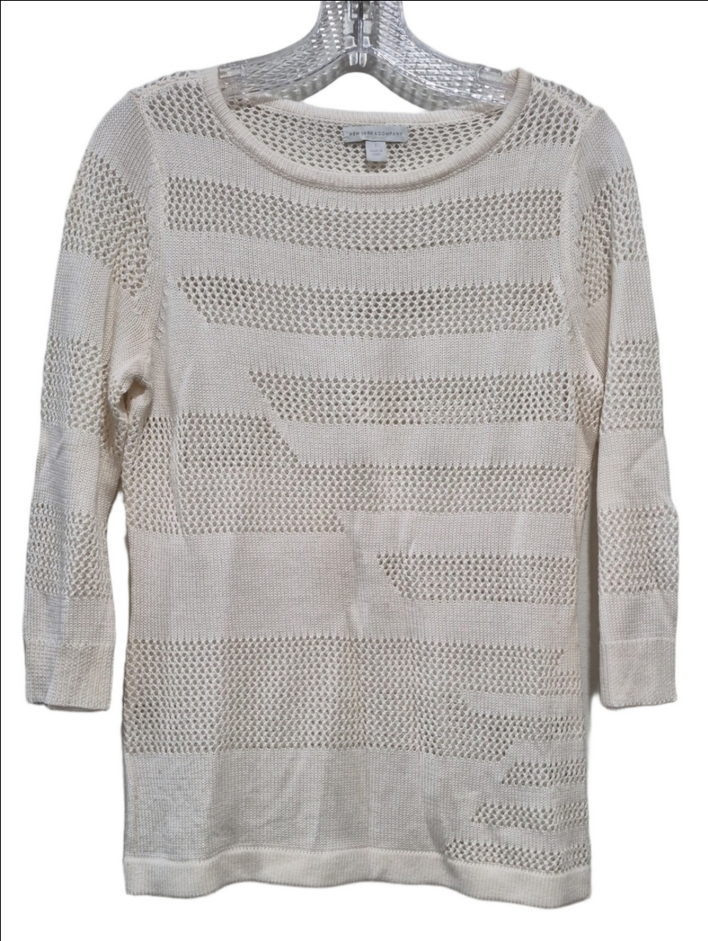 New York & Company Cream Open Knit Crochet Pullover Sweater Small